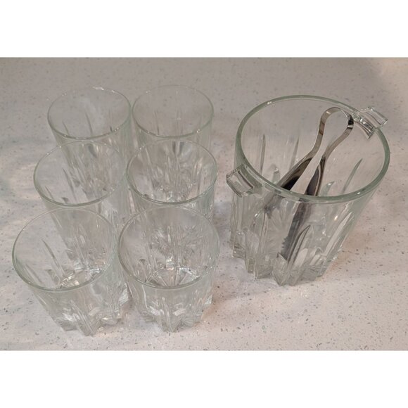 Italy Other - Clear Glass Ice Bucket Set 6 Glasses Italy-Made Tongs